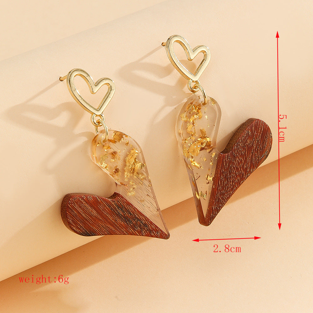 Wholesale Unique Wood Stitching Resin Valentine's Day Love Earrings Women's Simple All-match Round Heart-shaped Hollow Earrings